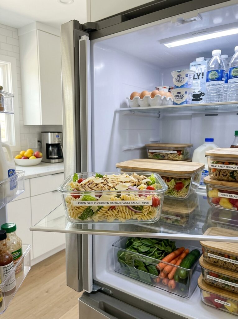 Lemon Garlic Chicken Caesar Pasta Salad 16 Food storage containers with salad 202606061915