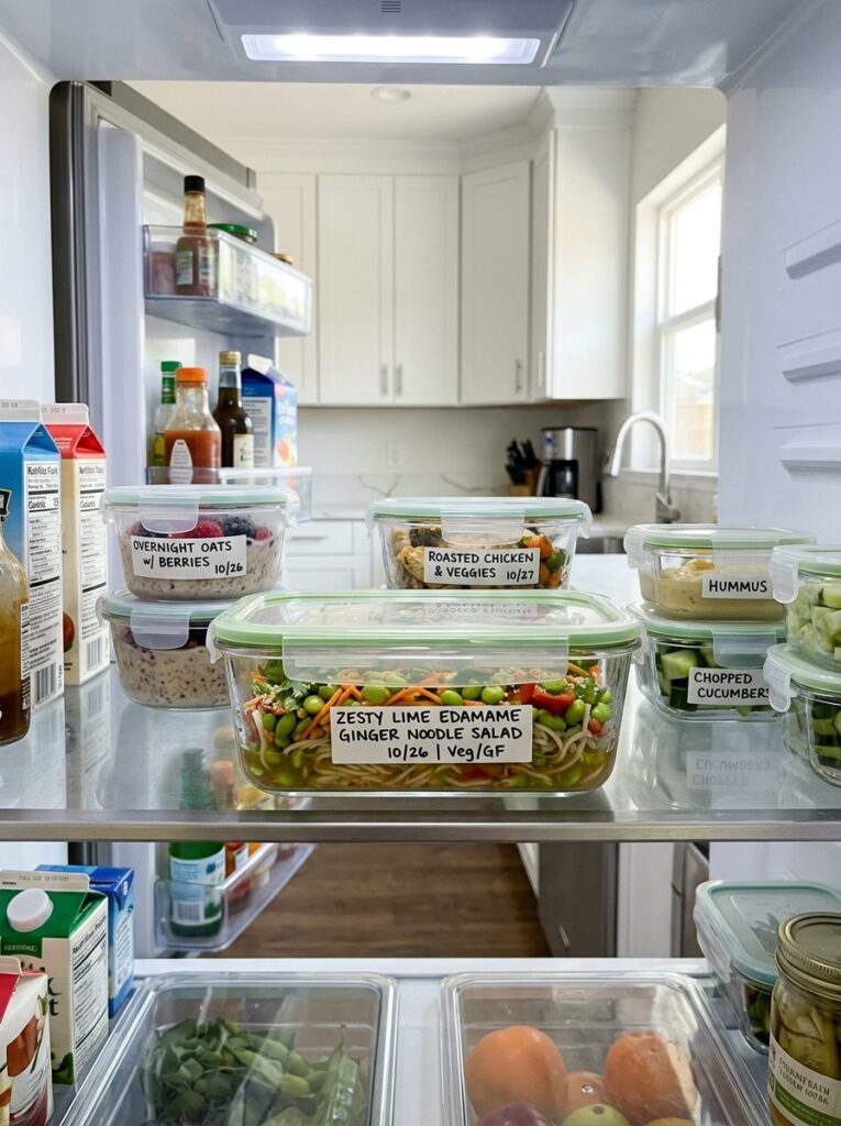 Zesty lime edamame ginger noodle salad 16 Food storage containers with salad 202606061936
