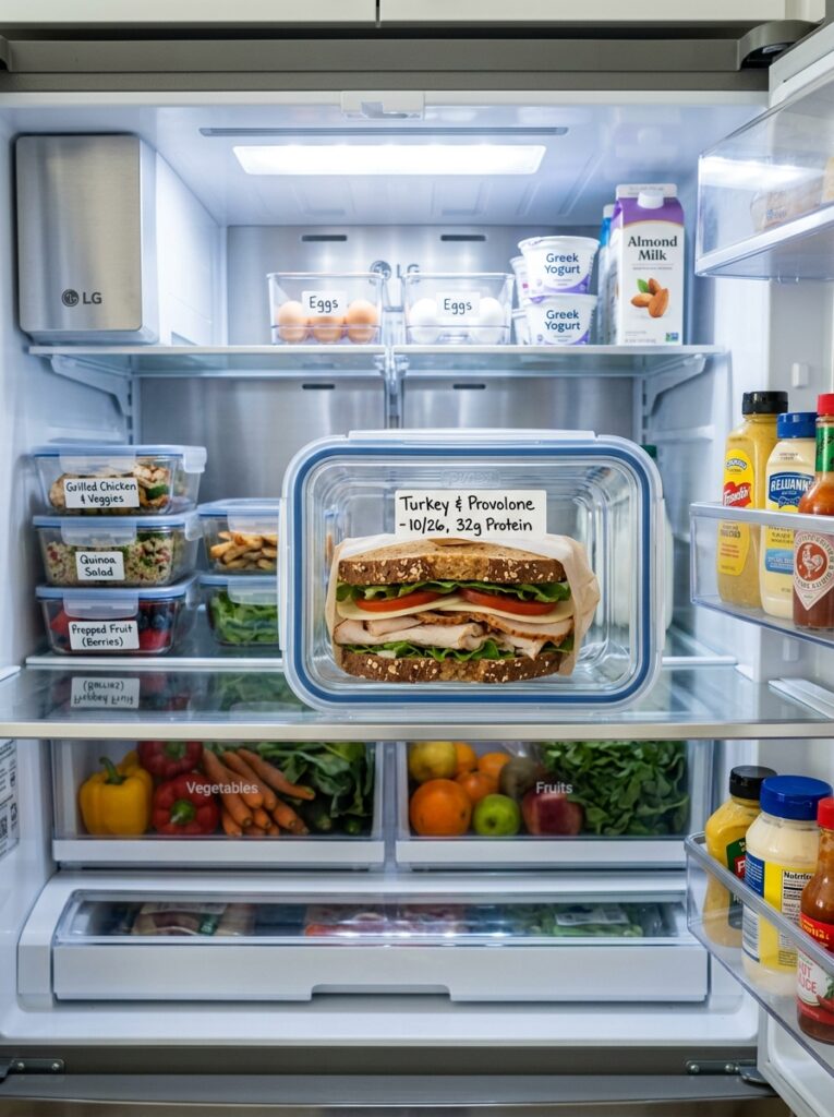 High Protein Turkey Provolone Sandwich 16 Food storage containers with san… 202605081948