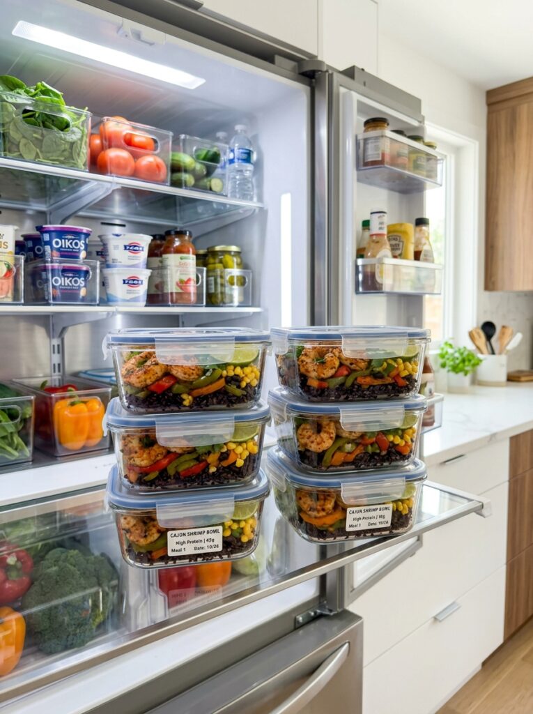 Food storage containers with shrimp 202605171455