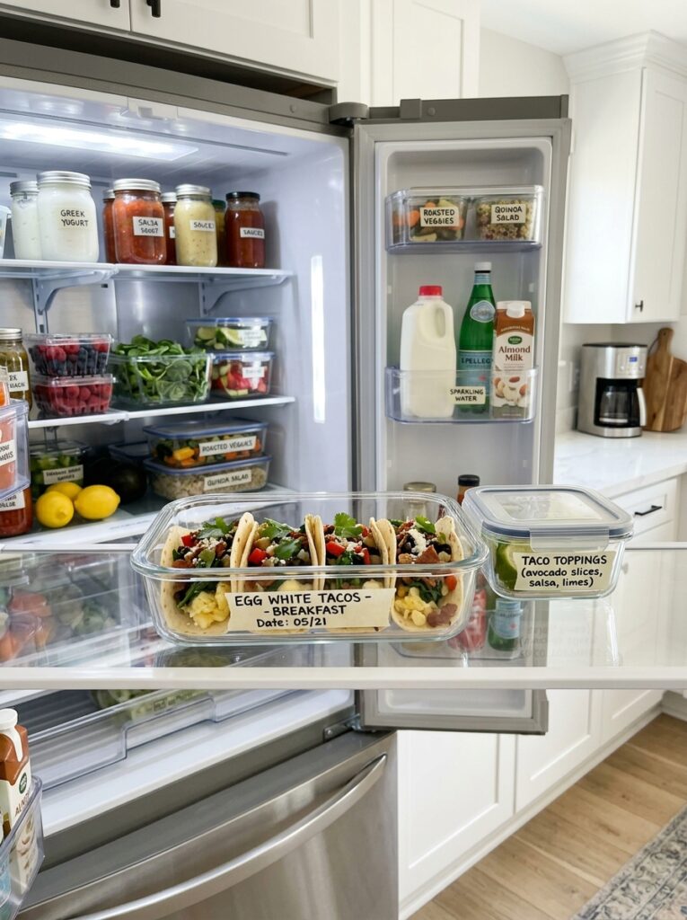 High Protein Egg White Breakfast Tacos: Delicious Homemade Recipe 16 Food storage containers with tacos 202605021236