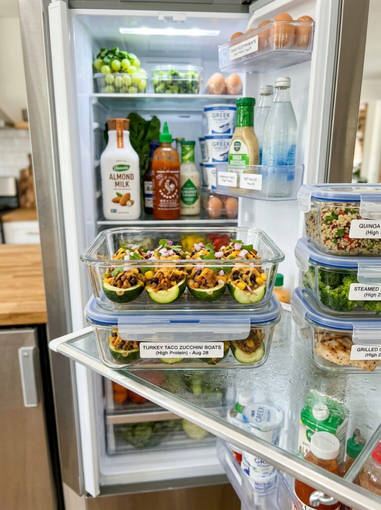 high protein turkey taco zucchini boats 16 Food storage turkey taco boats 202605081944