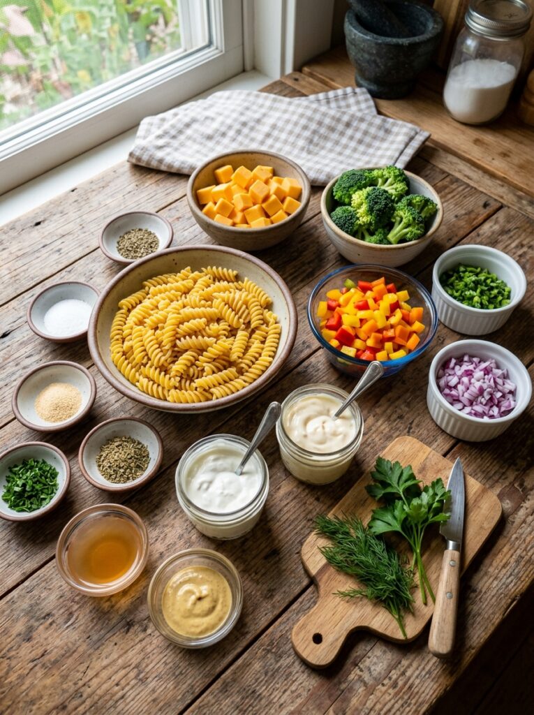 Creamy cheddar cube pasta salad 13 Fresh ingredients for pasta salad 202606031728