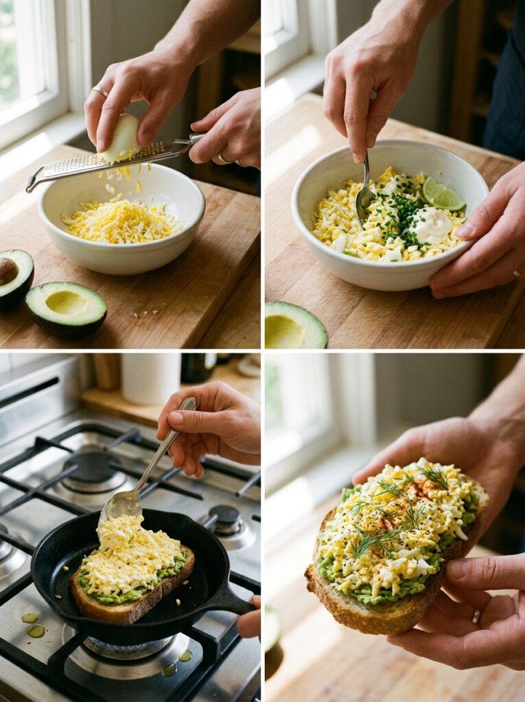 Grated egg toast avocado cooking 202606091519