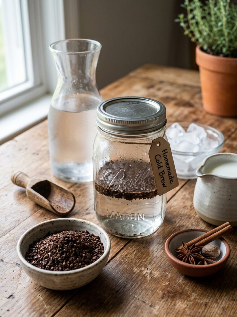 Homemade Cold Brew Coffee in a Mason Jar: Easy Recipe 13 Homemade Cold Brew Coffee ingred… 202606101928
