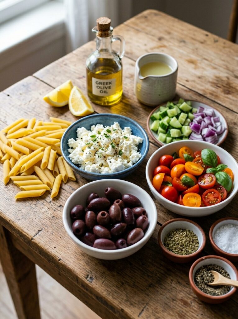Greek Feta and Olive Pasta Salad: A Quick Mediterranean Delight 13 Ingredients for Greek pasta salad 202606031732
