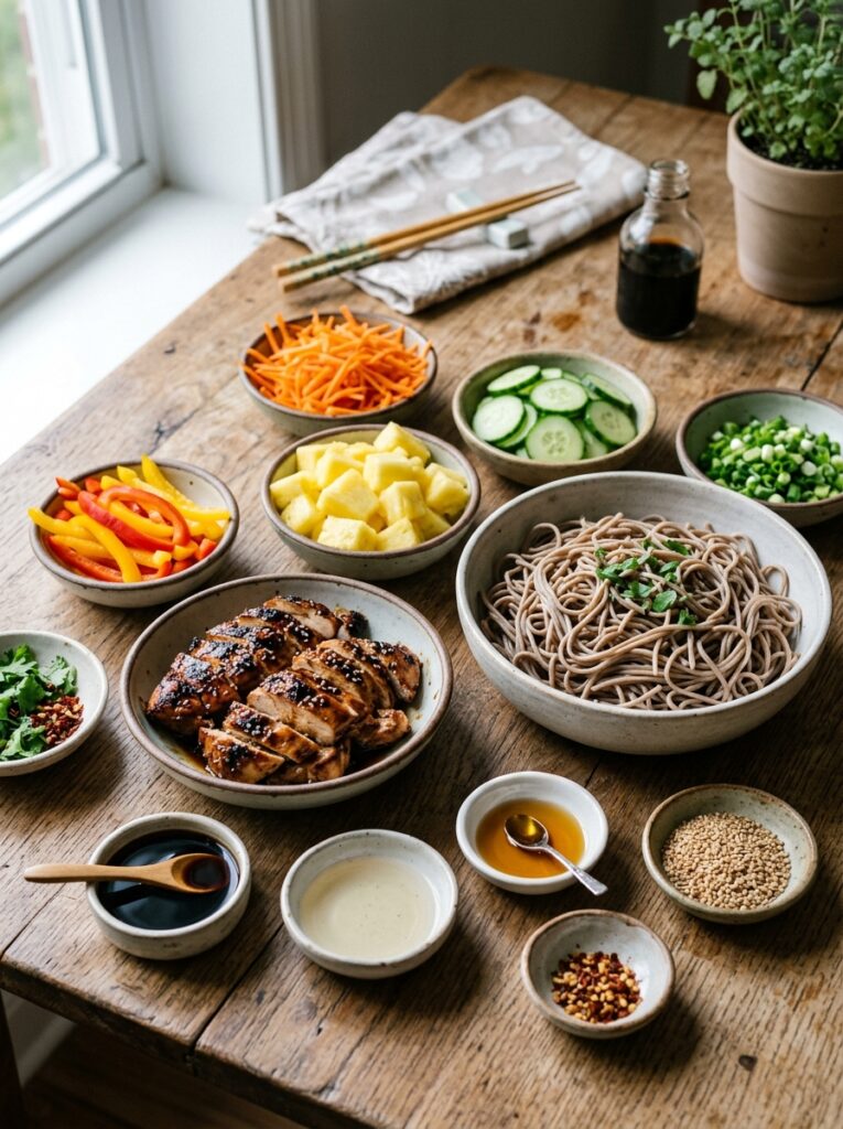 Teriyaki Chicken Pineapple Cold Noodle Salad 13 Ingredients for Teriyaki chicken… 202606041616