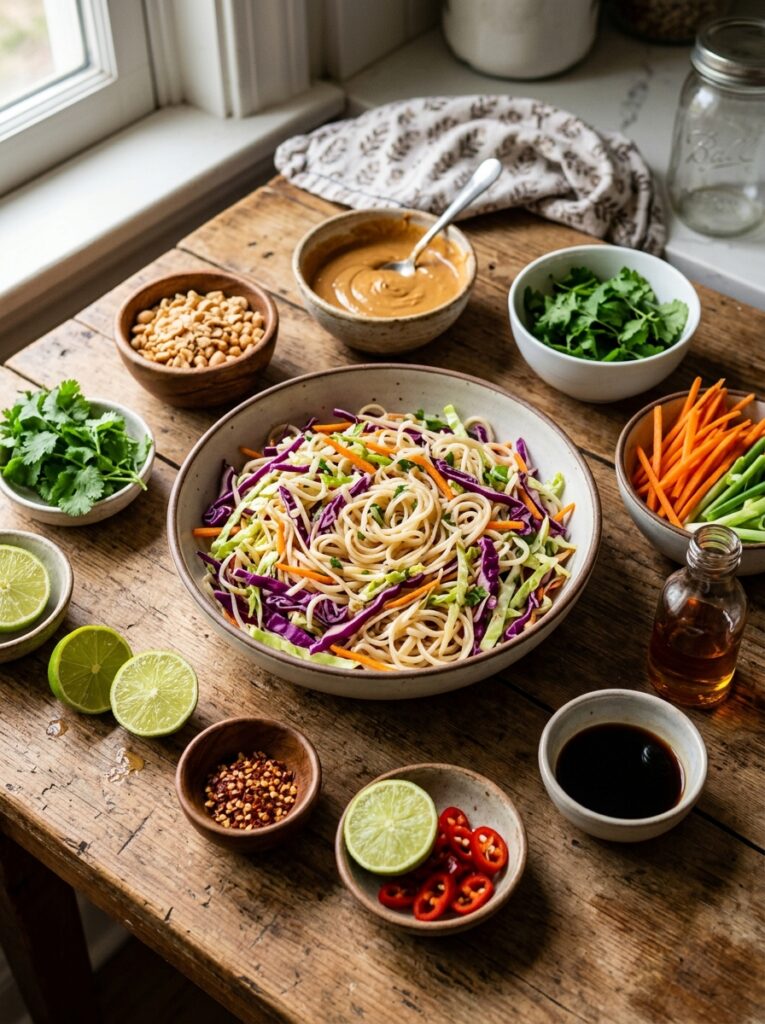 Thai peanut shredded cabbage noodle salad 13 Ingredients for Thai noodle salad 202606051701