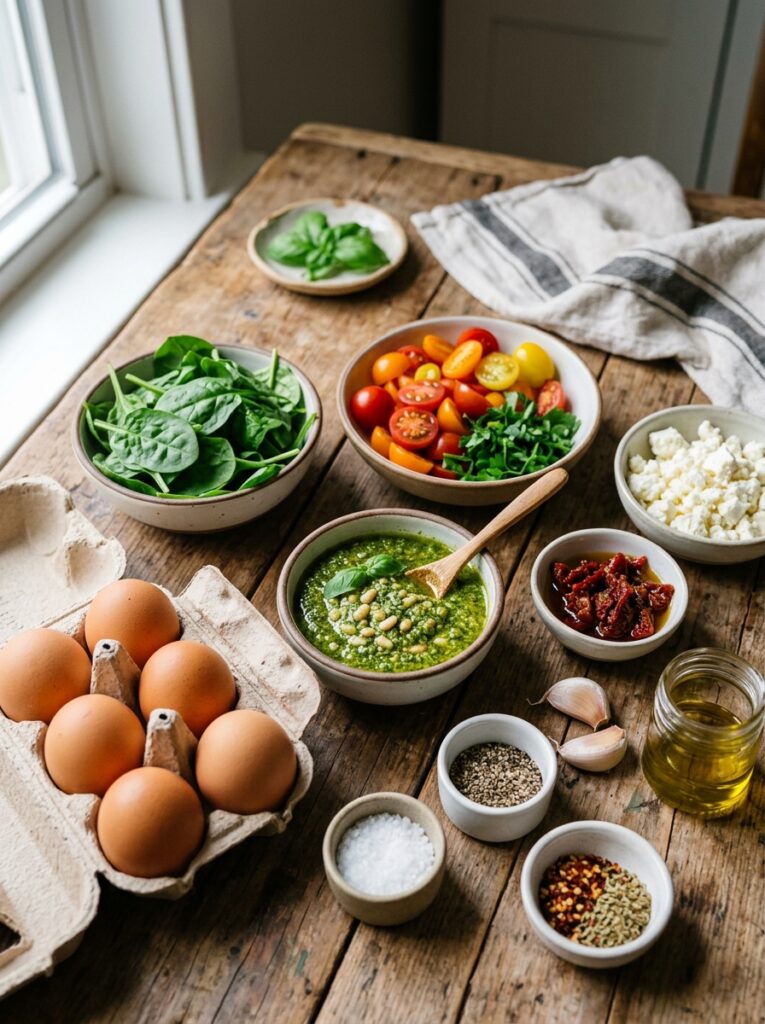 High Protein Pesto Baked Eggs Recipe 13 Ingredients for baked eggs 202605101213
