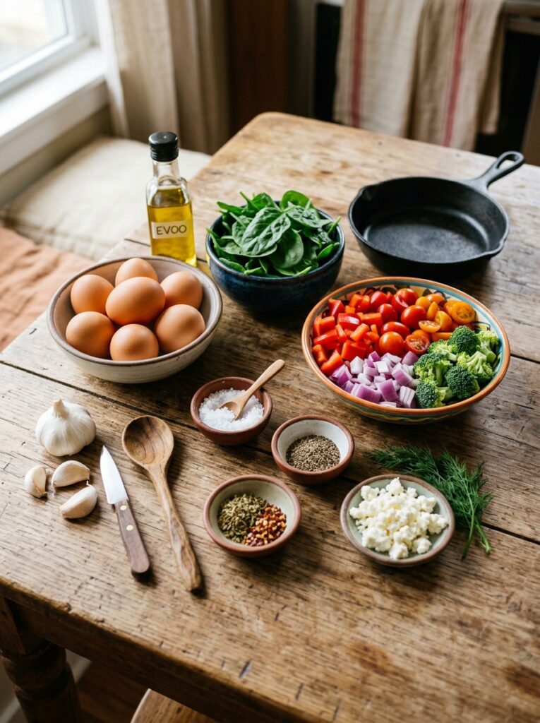 High Protein Baked Eggs With Spinach: A Delicious and Healthy Breakfast Recipe 13 Ingredients for baked eggs arranged 202605081309