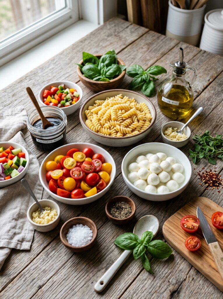 Tangy balsamic glaze caprese pasta salad 13 Ingredients for caprese pasta salad 202606051623