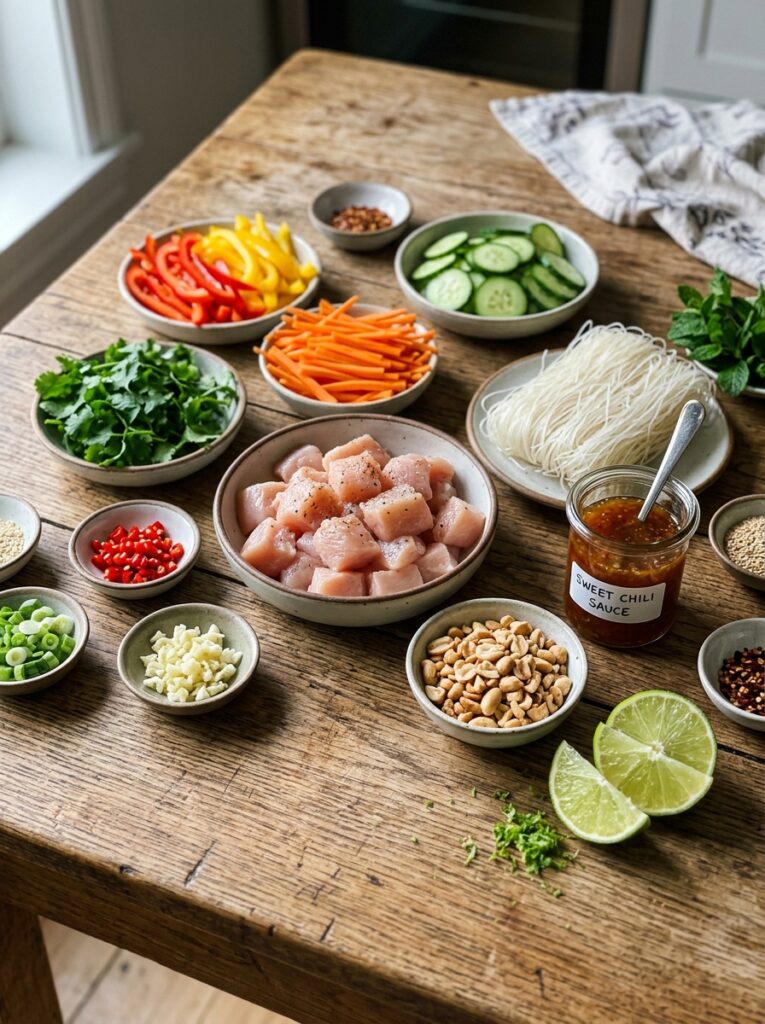 Sweet Chili Crispy Chicken Noodle Salad 13 Ingredients for chicken noodle s… 202606051634