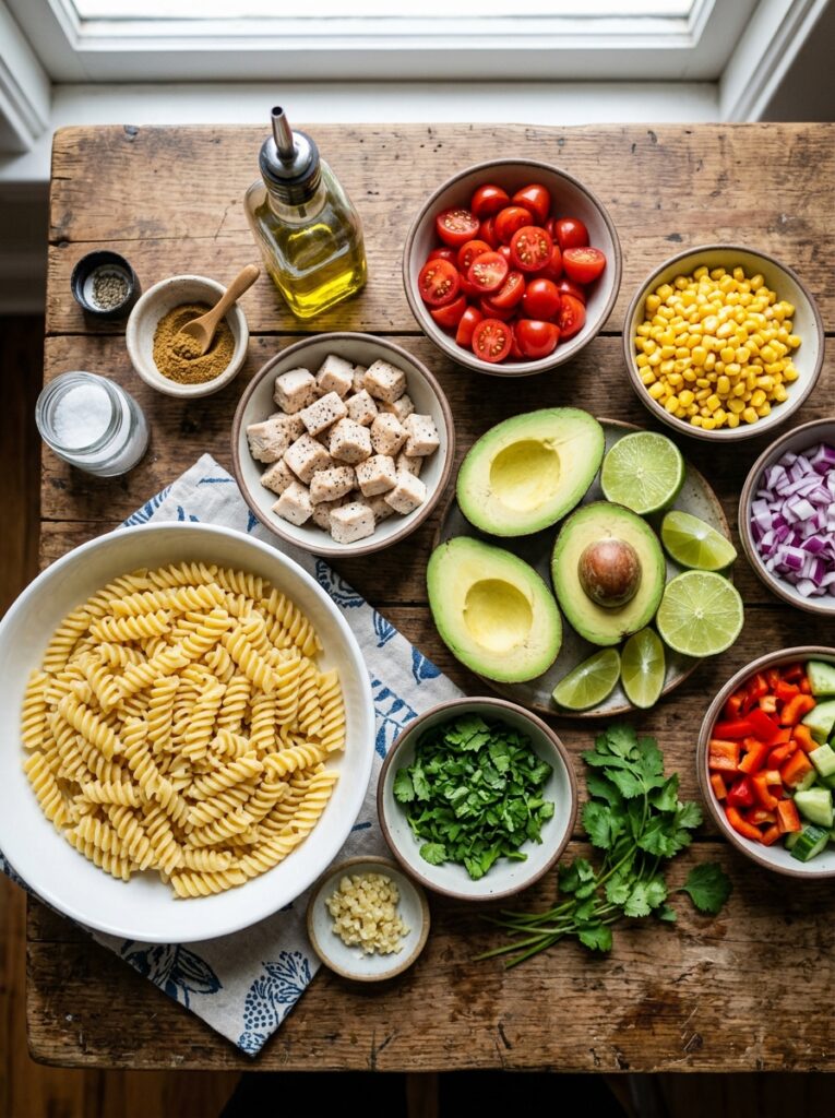 Creamy Avocado Lime Chicken Pasta Salad 13 Ingredients for chicken pasta salad 202606041613