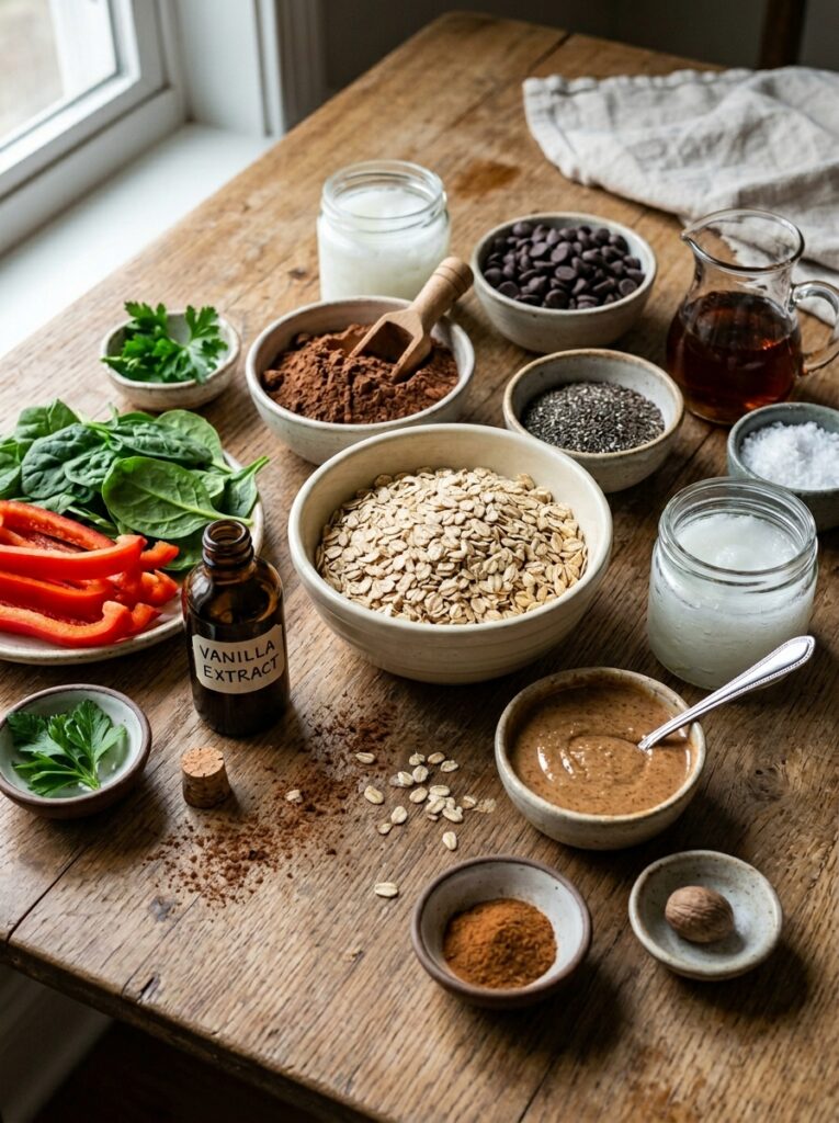 Ingredients for chocolate oat bars 202605171531