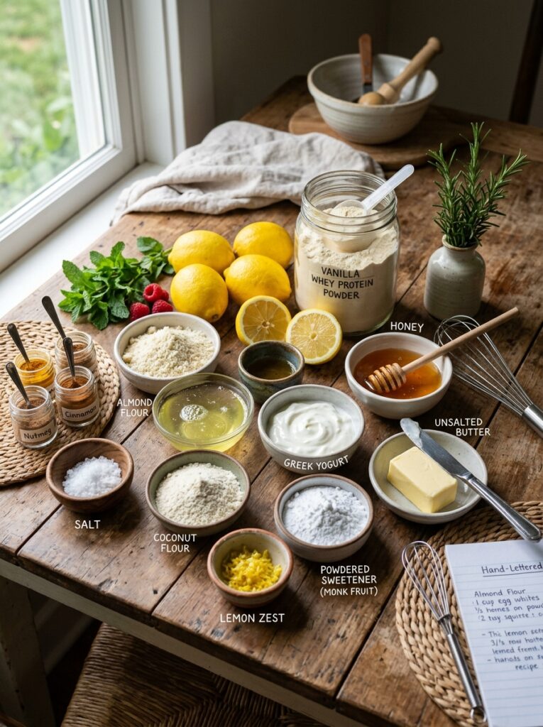 high protein lemon bar squares 13 Ingredients for lemon bars arranged 202605221533