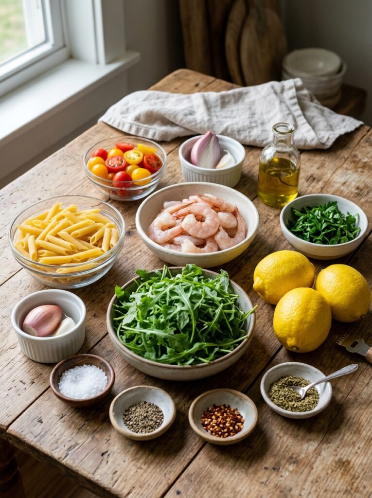 Zesty Lemon Arugula Shrimp Pasta Salad 13 Ingredients for lemon shrimp pas… 202606041609