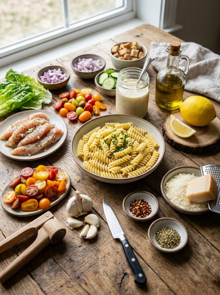 Lemon Garlic Chicken Caesar Pasta Salad 13 Ingredients for pasta salad 202606061915