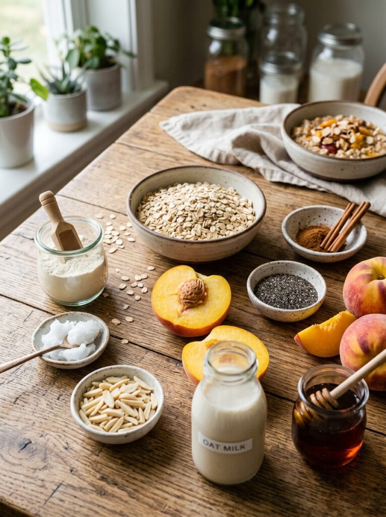 Ingredients for peach cobbler oats 202605311441