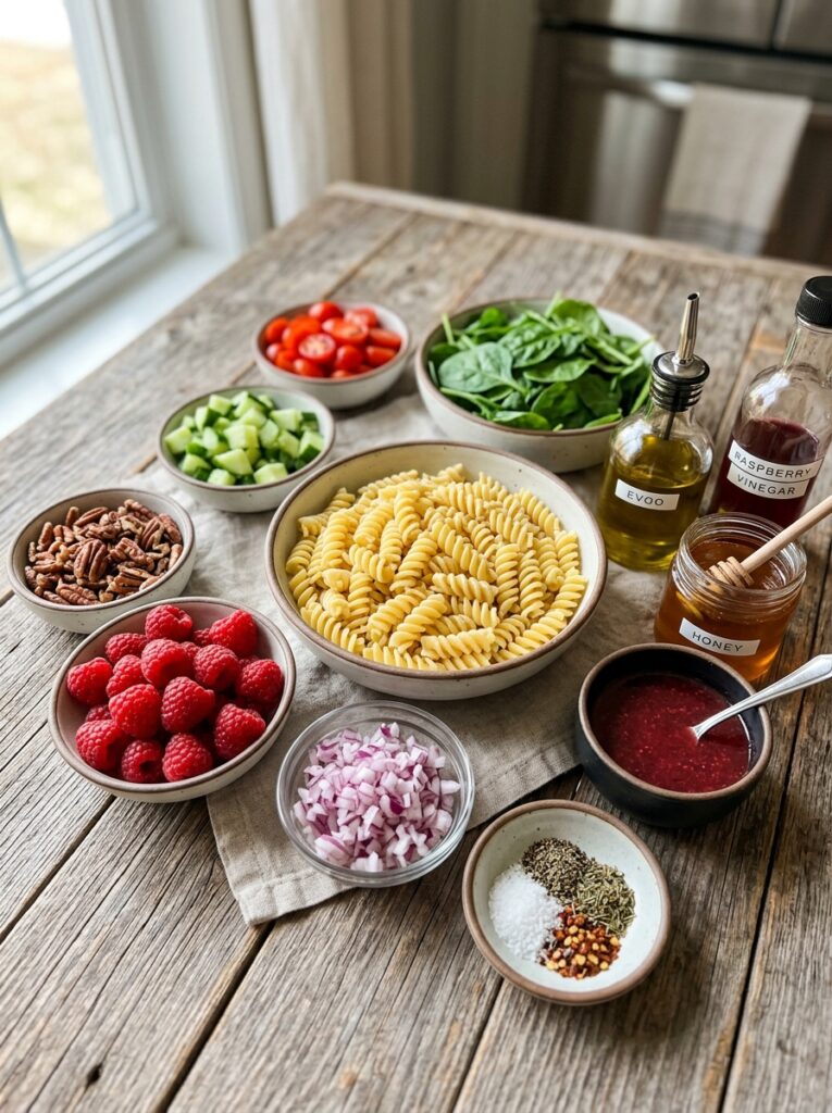 Tangy raspberry vinaigrette pecan pasta salad 13 Ingredients for raspberry vinaig… 202606061921