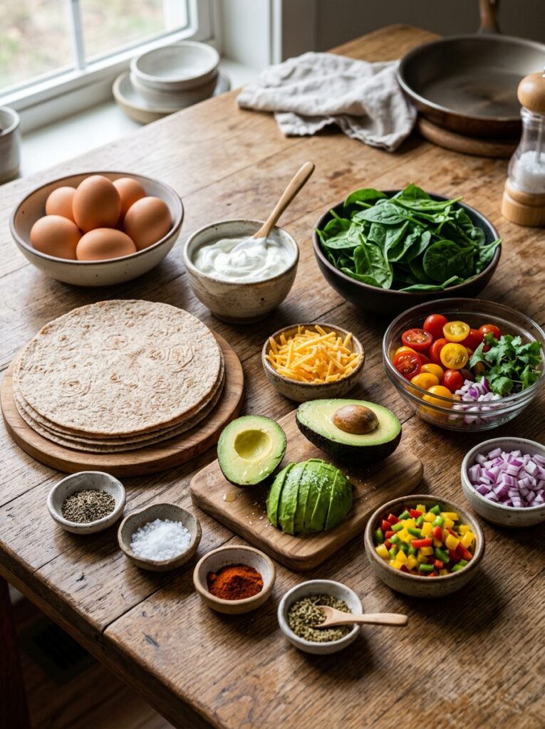Ingredients for scrambled egg wrap 202605311457