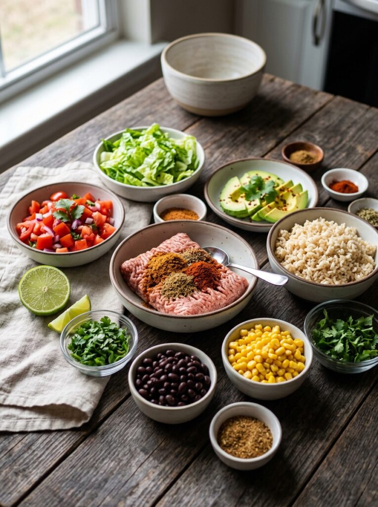 High Protein Turkey Taco Bowl 13 Ingredients for turkey taco bowl 202605021230