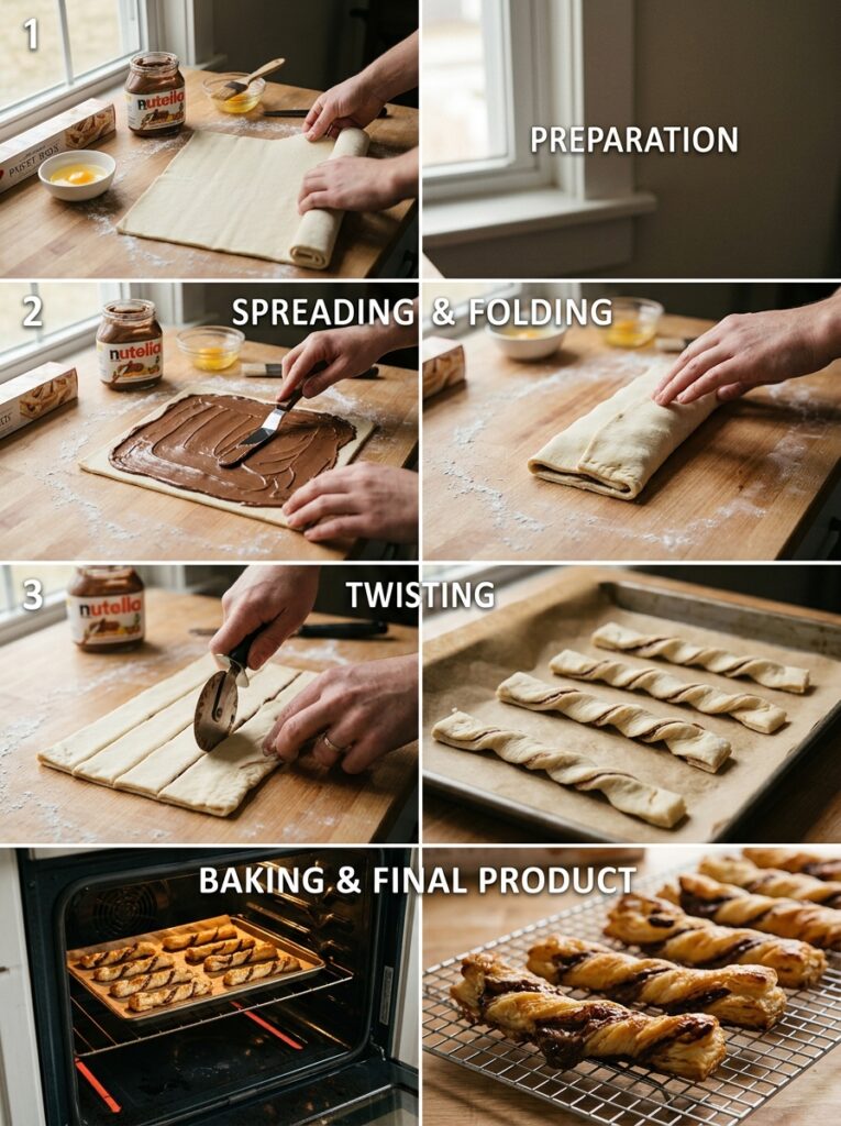 3 ingredient puff pastry Nutella twists 3 Making Nutella twists with pastry 202606121409