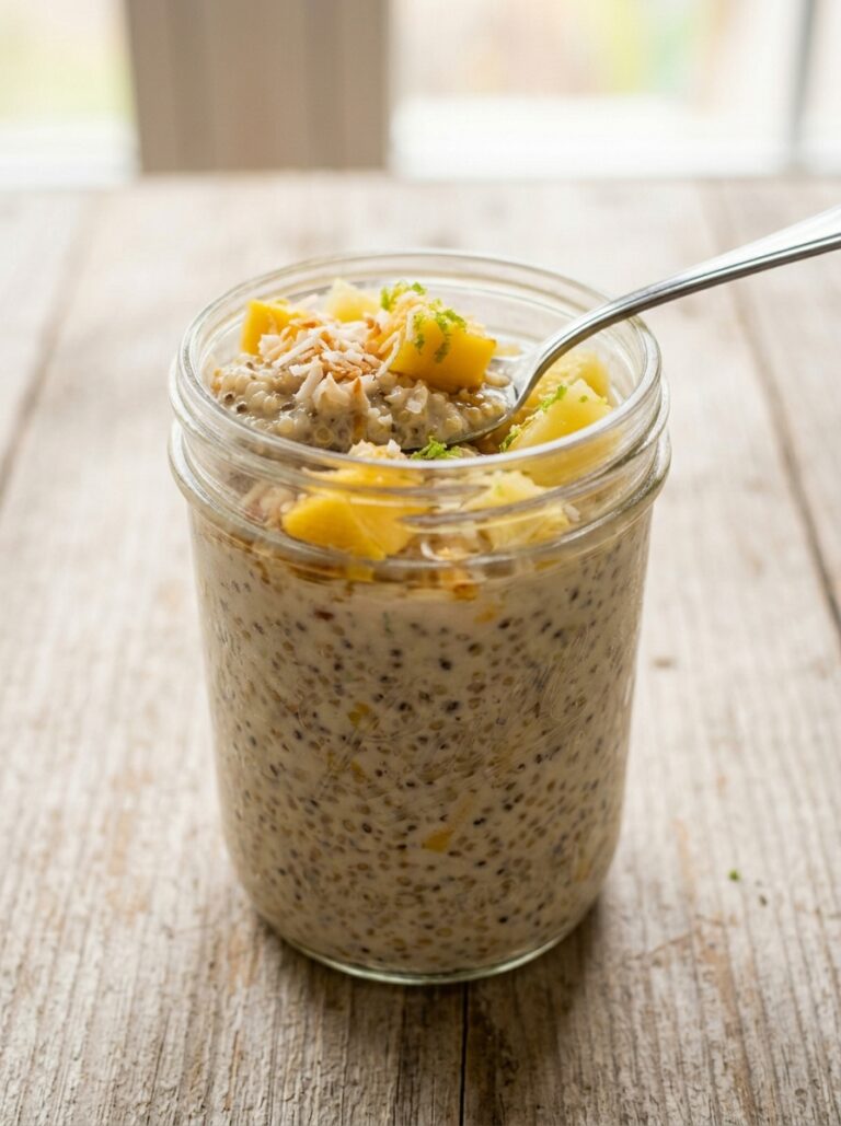 high protein tropical overnight quinoa: creamy coconut breakfast bowl 17 Overnight quinoa with mango pine… 202605250054