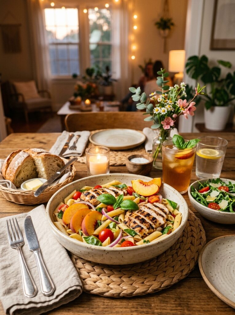 Sweet peach basil grilled chicken pasta salad 15 Peach basil chicken pasta salad 202606061954
