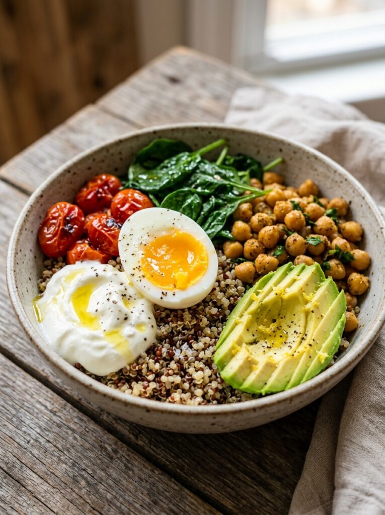 Quinoa breakfast bowl with egg 202606021538