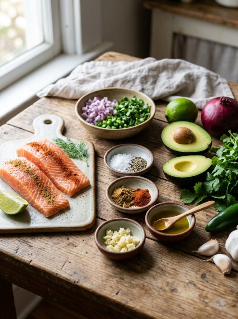 Baked salmon bites with avocado salsa: A Flavor-Packed, Easy Homemade Recipe 13 Salmon bites ingredients arrange… 202606081652