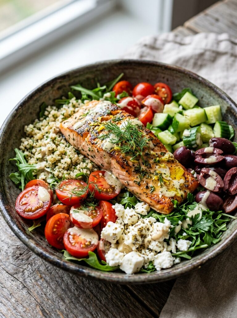 High Protein Mediterranean Salmon Bowl: Flavorful & Healthy Recipe 17 Salmon bowl with ingredients 202605142159