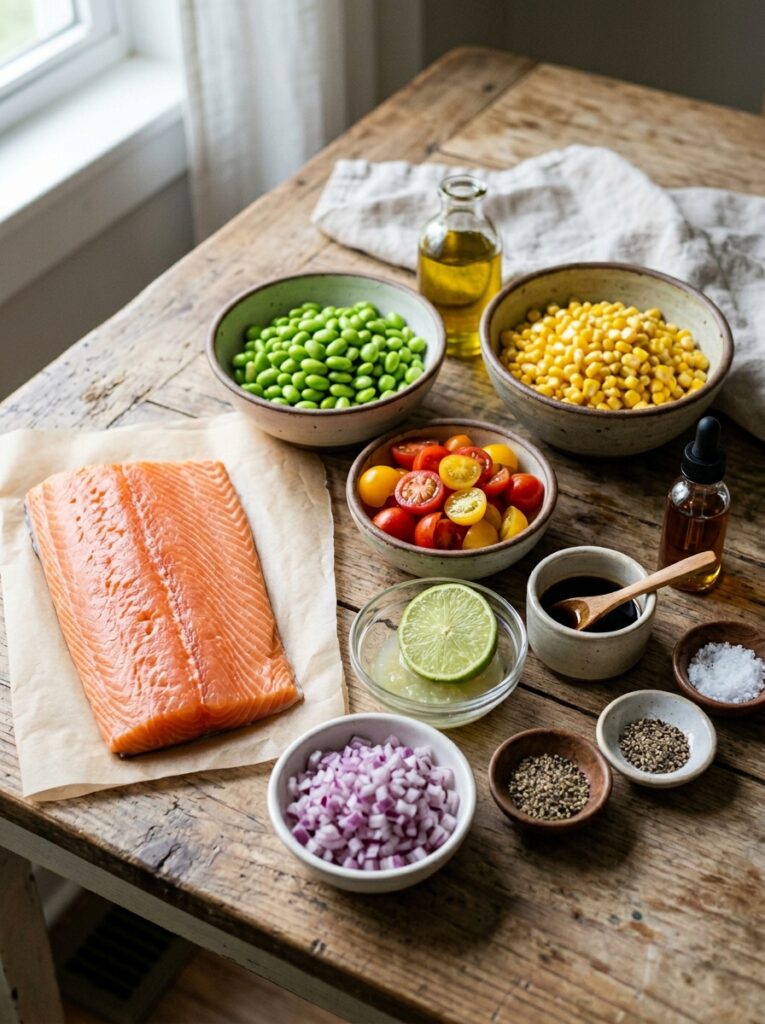 Salmon edamame salad ingredients… 202605291404