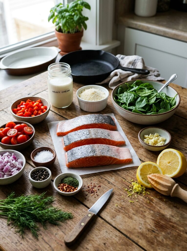 High Protein Salmon Florentine Skillet: Creamy, Healthy, One-Pan Dinner 13 Salmon florentine skillet ingred… 202605251359