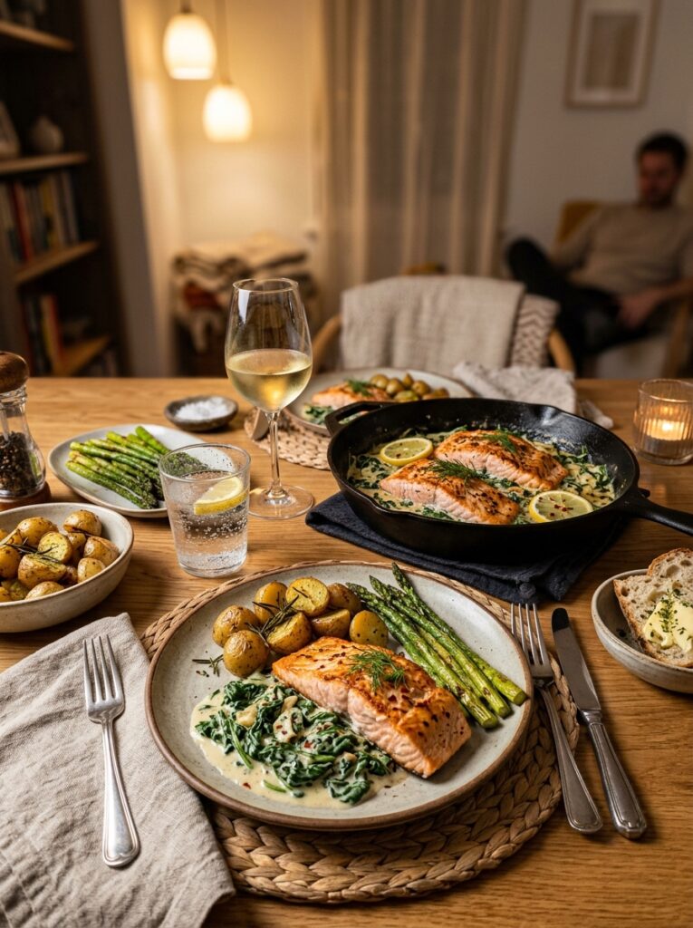 High Protein Salmon Florentine Skillet: Creamy, Healthy, One-Pan Dinner 15 Salmon florentine skillet side d… 202605251359