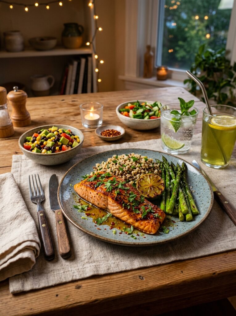 High Protein Chili Lime Salmon 15 Salmon with side dishes drinks 202605301531