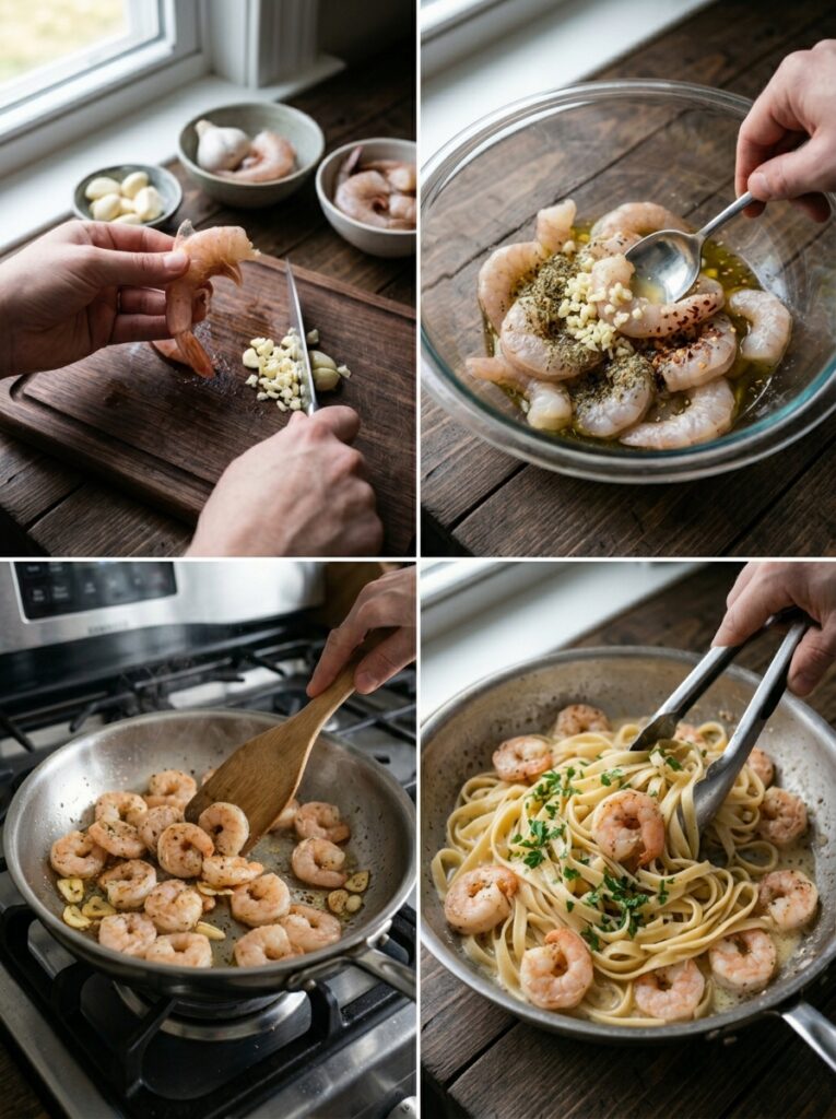 Shrimp pasta cooking process 202605161155