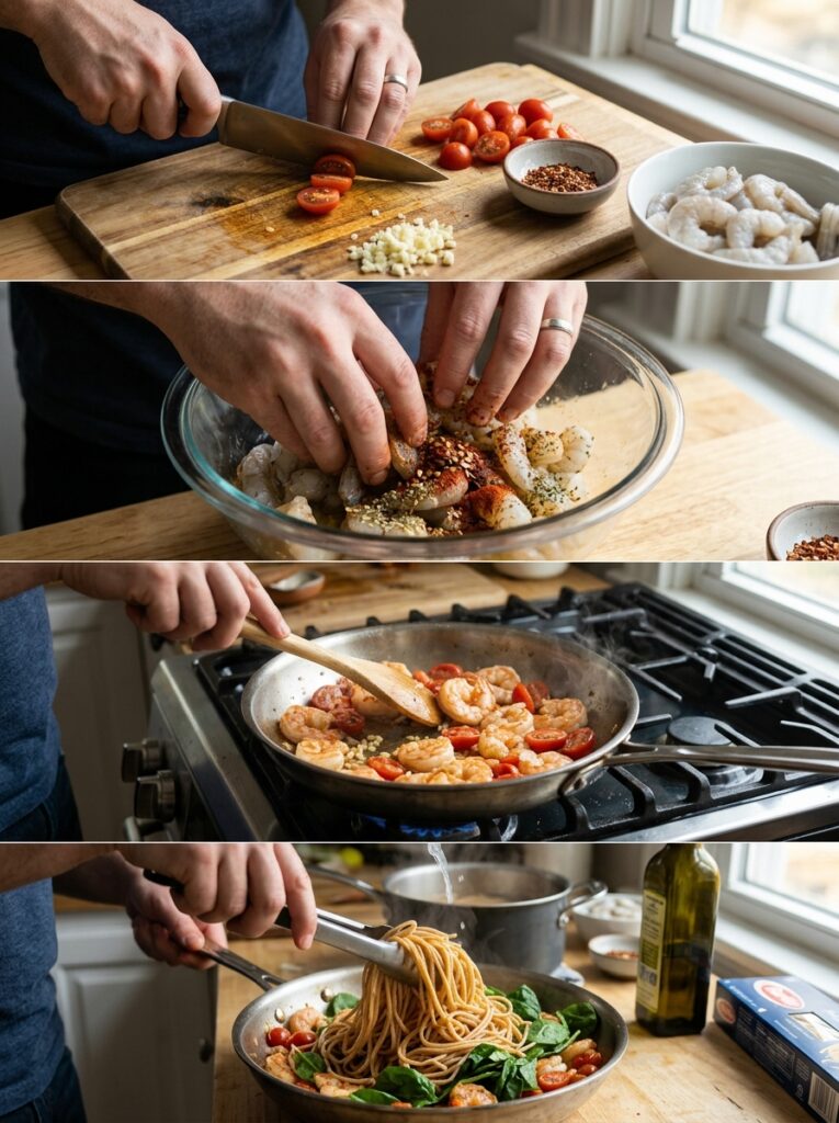 Shrimp pasta cooking process 202606021550