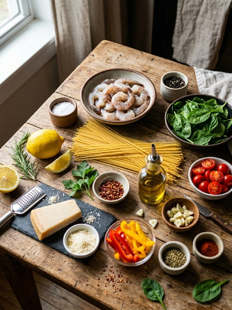 Shrimp pasta ingredients arrange… 202605161154
