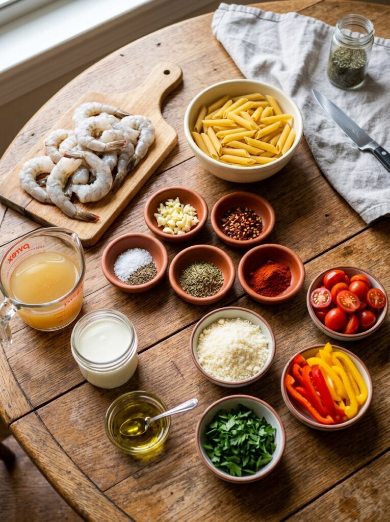 Shrimp pasta ingredients arrange… 202606021550