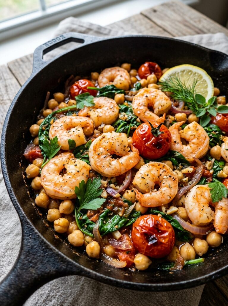 High Protein Mediterranean Shrimp Skillet 17 Shrimp skillet with chickpeas to… 202605311449