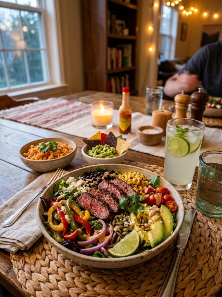 high protein steak fajita salad 15 Steak fajita salad setup table 202605121525
