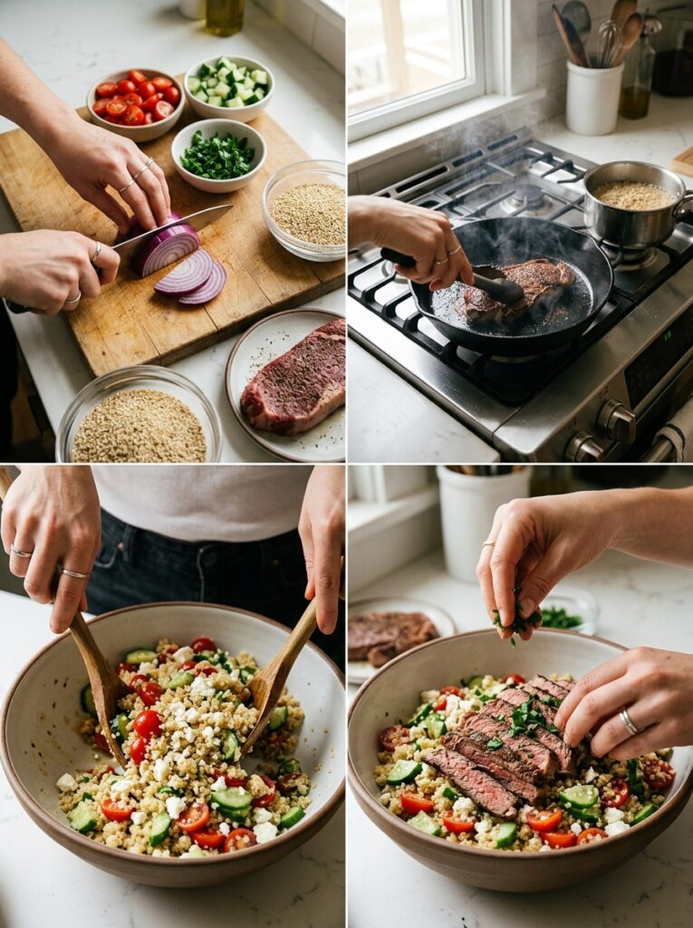 Steak quinoa salad cooking process 202605171540