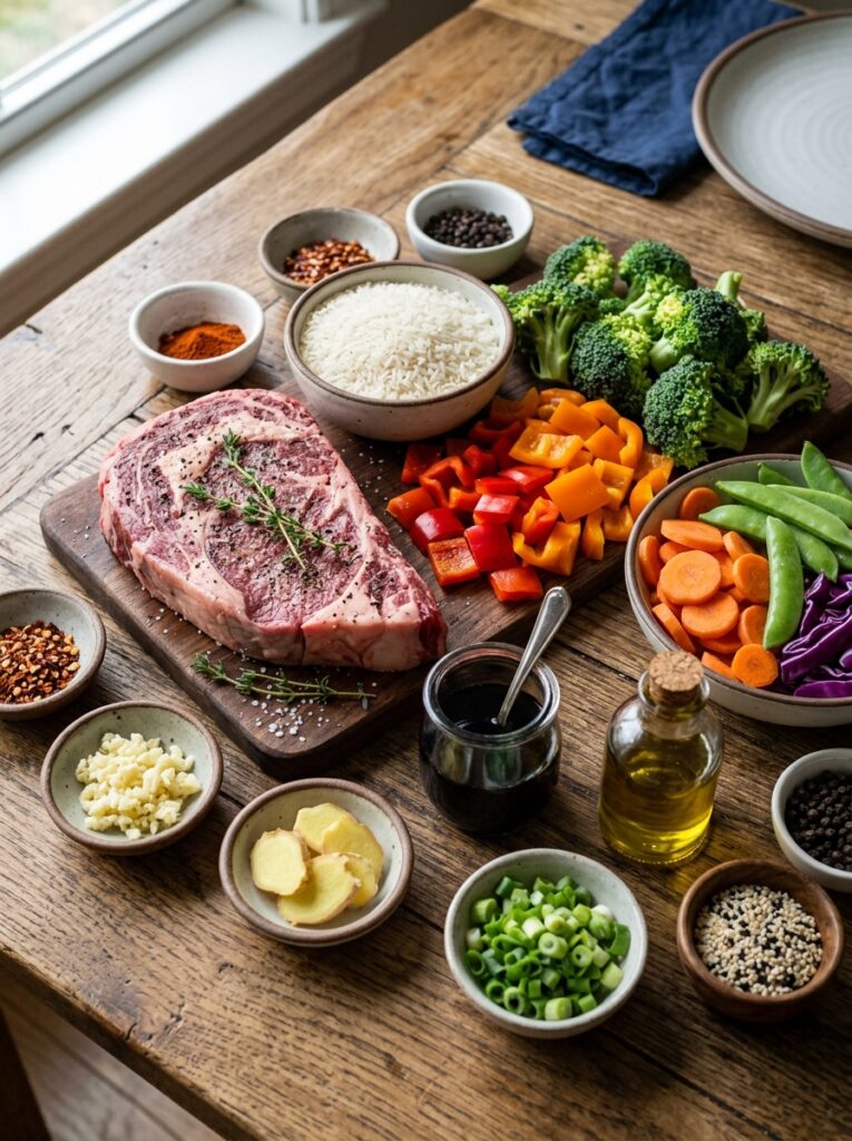 High Protein Steak Rice Bowl 13 Steak rice bowl ingredients arra… 202605091743