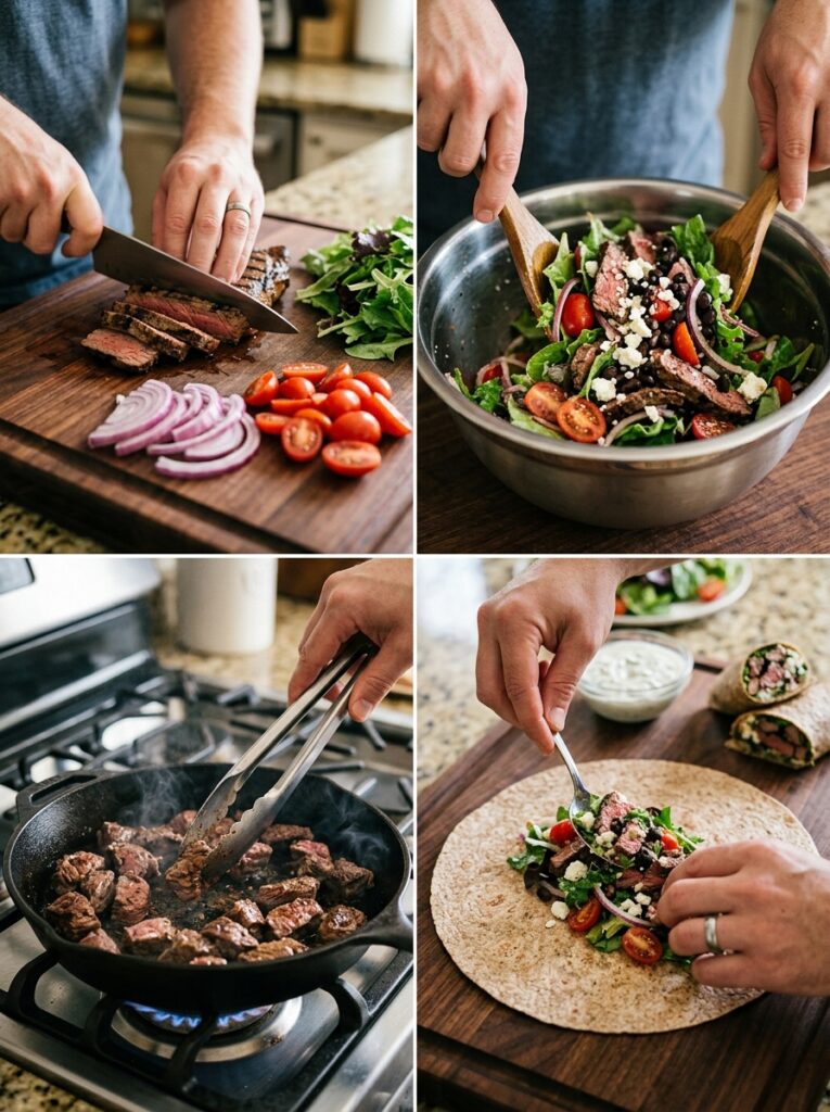 high protein steak salad wrap 14 Steak salad wrap cooking process 202605101228 1