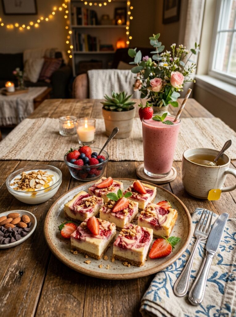 High Protein Strawberry Cheesecake Bars 15 Strawberry cheesecake bars setup 202605231351