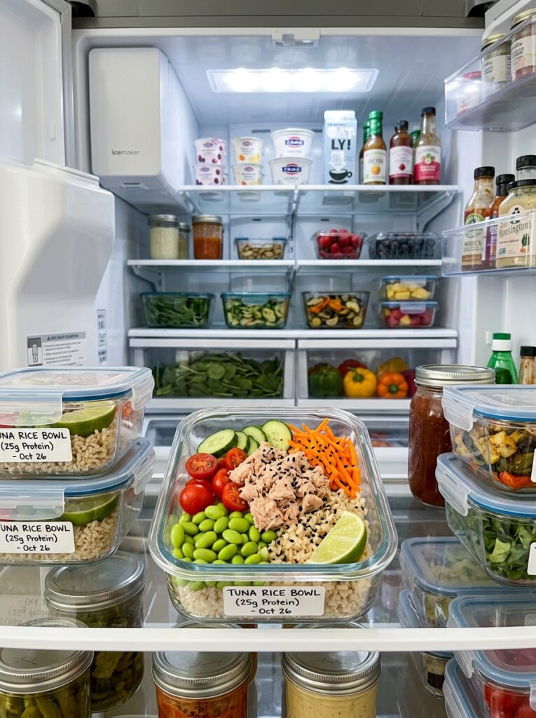 High Protein Tuna Rice Bowl: A Simple Recipe for Athletes and Busy Weeknights 16 Tuna rice bowl fridge organization 202605221505