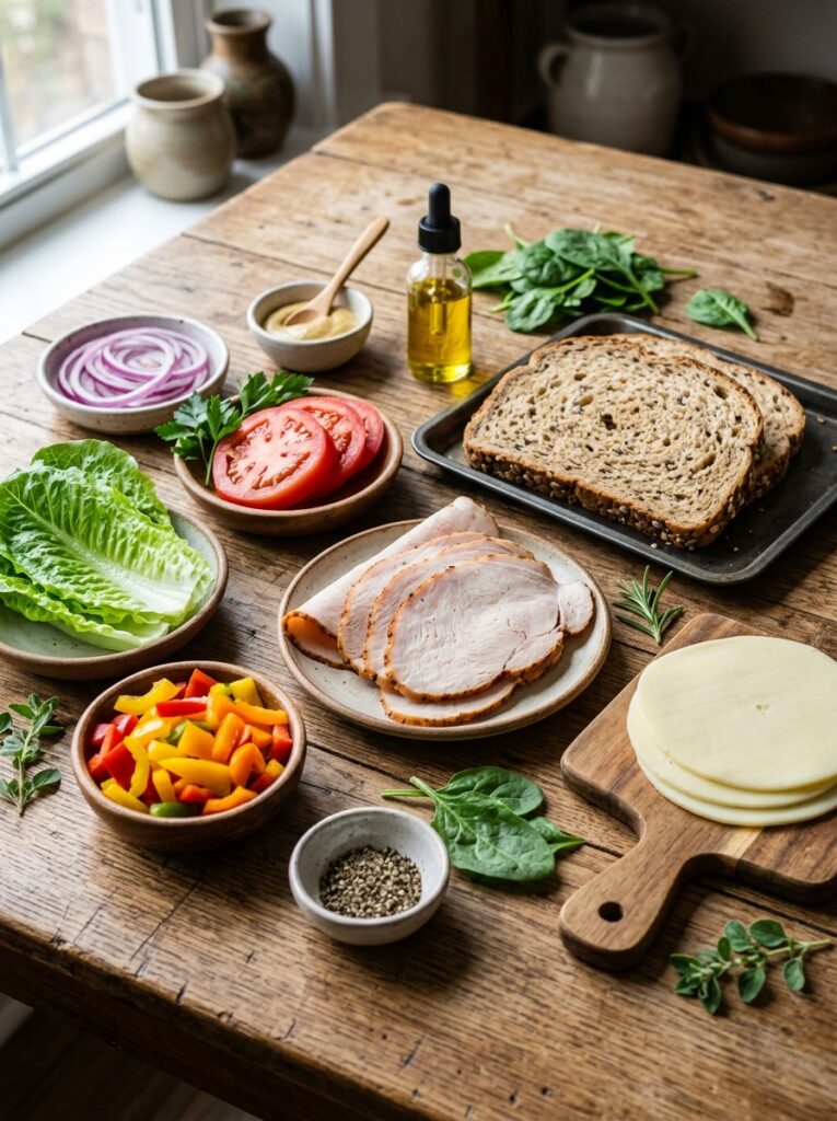 High Protein Turkey Provolone Sandwich 13 Turkey provolone sandwich ingred… 202605081948