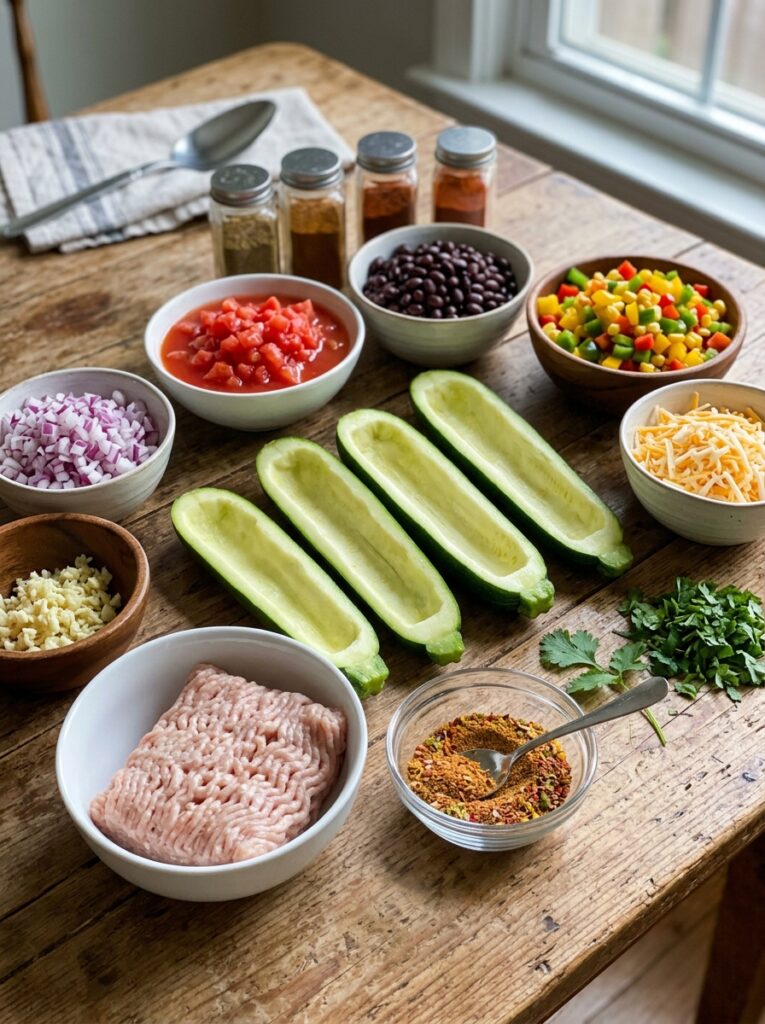 high protein turkey taco zucchini boats 13 Turkey taco zucchini boats ingre… 202605081942